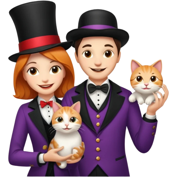 magician couple and their pet cat emoji