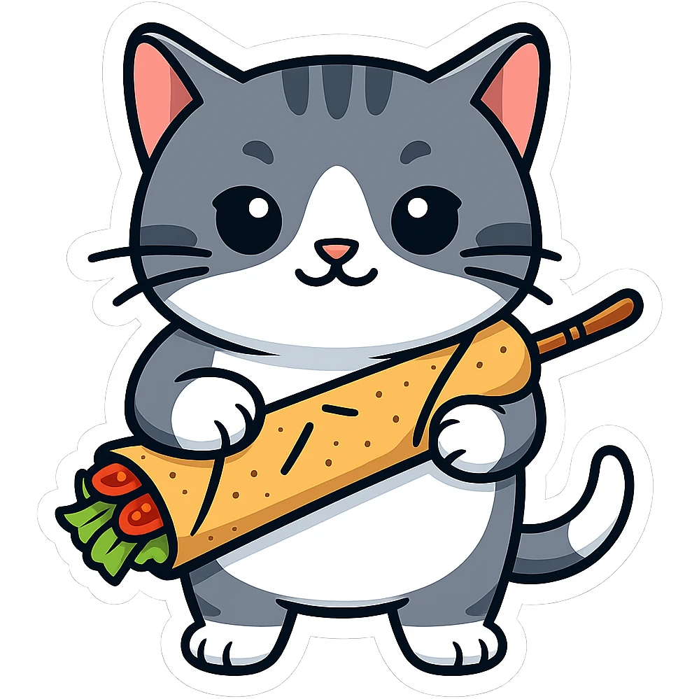 cat in shawarma, sticker style emoji