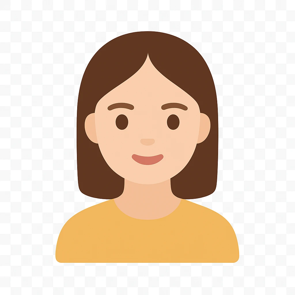 tasteful portrait of a brunette woman, minimal background, clean lines, color illustration emoji