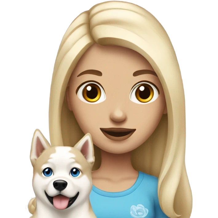 blonde girl with cream husky dog emoji