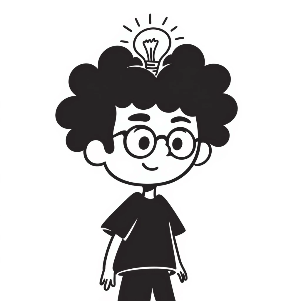 person with wild hair, glasses, and a glowing idea bulb, representing genius emoji