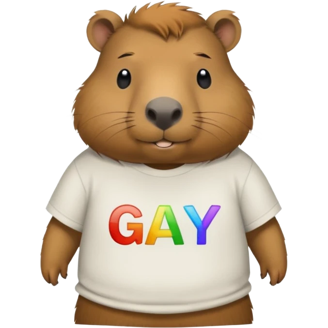 Capybara wearing a shirt that says GAY emoji