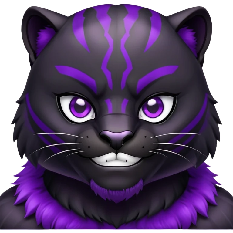 black panther with purple eyes, happy face emoji