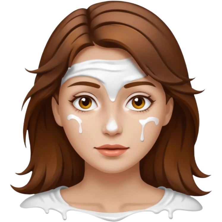 Brown hair woman, splashed white on face emoji