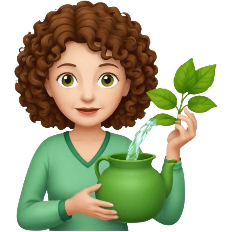 Older female florist – curly hair, holding garden water pot emoji
