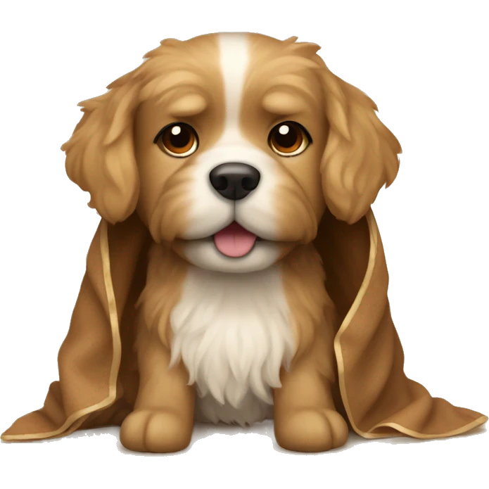 a fluffy light brown dog with a bow in a blanket emoji