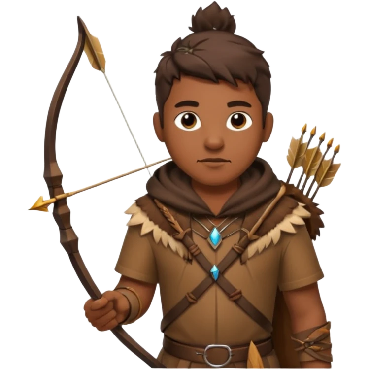 The classic hunter image with a bow and arrow on his back, dressed in brown with some animal made decorations emoji