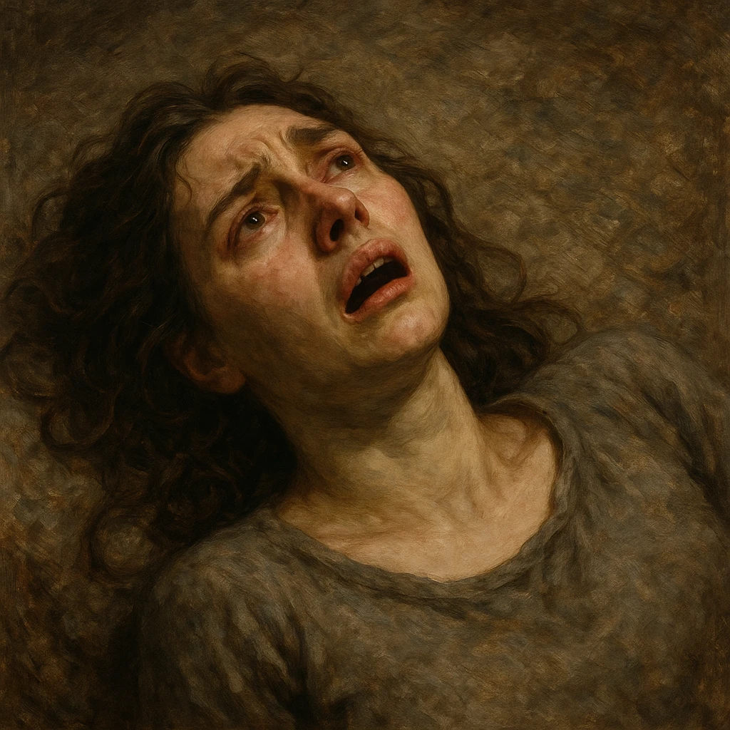 girl lying down in despair, face up, expressive, detailed emoji