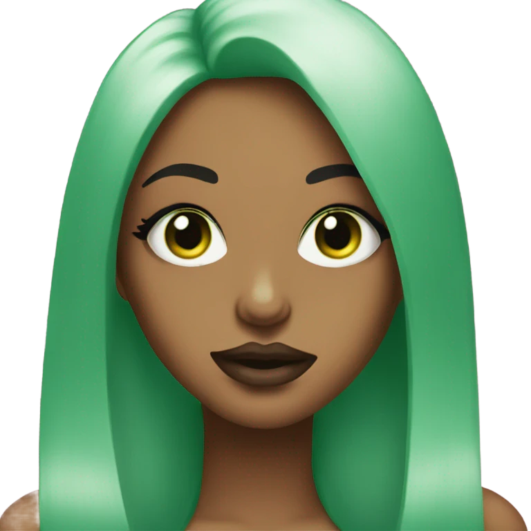An emoji with lashes & big glossy lips with green nails that say brat emoji