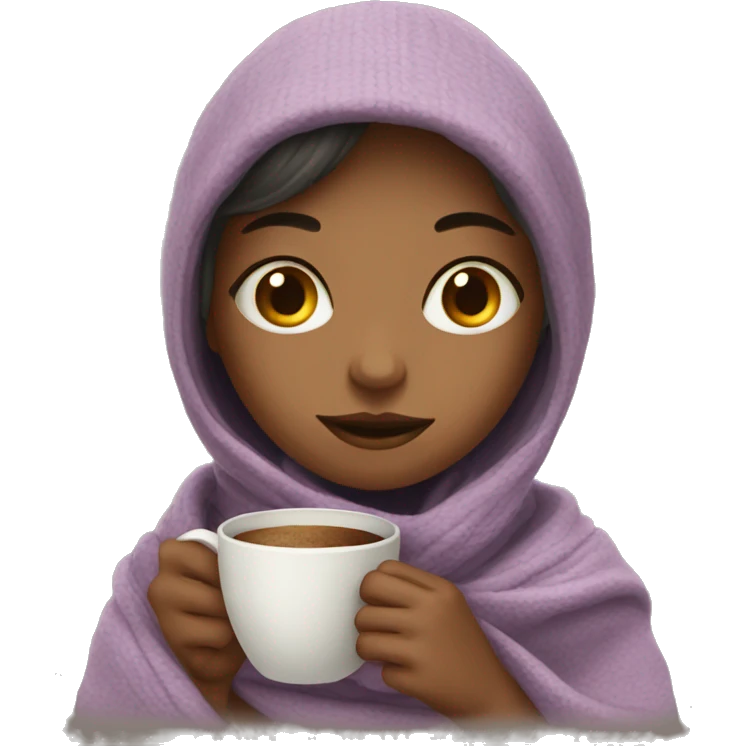 cozy girl with a blanket and a cup of coffe  emoji