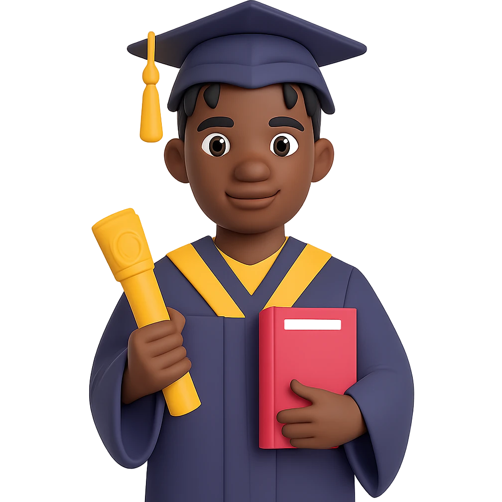 Transform the image into a male African American graduate with twists hairstyle, holding diploma, wearing cap and gown. Remove the background entirely for a clean isolated subject. emoji