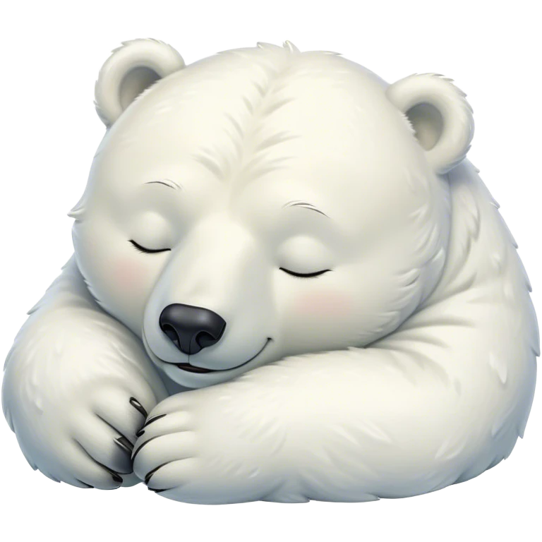 Meme-Worthy cute Sleeping Polar Bear Portrait Emoji, Head resting peacefully with a contented smile, showcasing a luxuriously soft snowy coat and eyes closed in serene slumber, Simplified yet hilariously adorable features, highly detailed, glowing with a soft, drowsy polar light, high shine, relaxed and utterly lovable, stylized with an air of playful laziness, bright and heartwarming, soft glowing outline, capturing the essence of a sleeping polar guardian that feels destined to become the next viral sensation of adorable rest! emoji