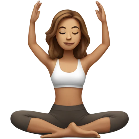 White woman with long brown hair in yoga position emoji