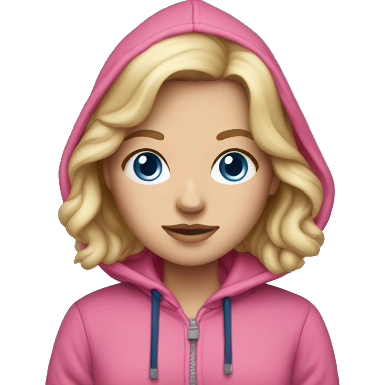 white girl, wearing pink and dark blue hoodie, with sambas emoji