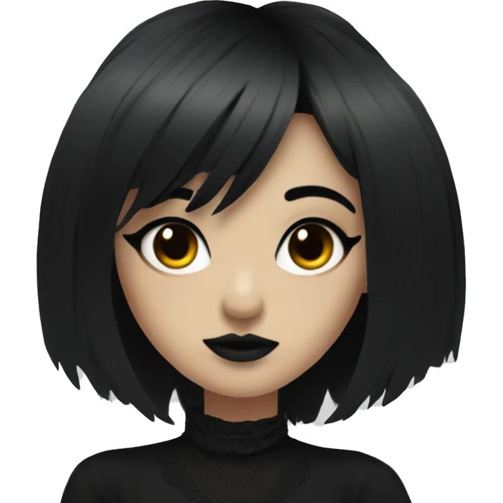 goth girl with black hair and bangs and  black eyeliner emoji