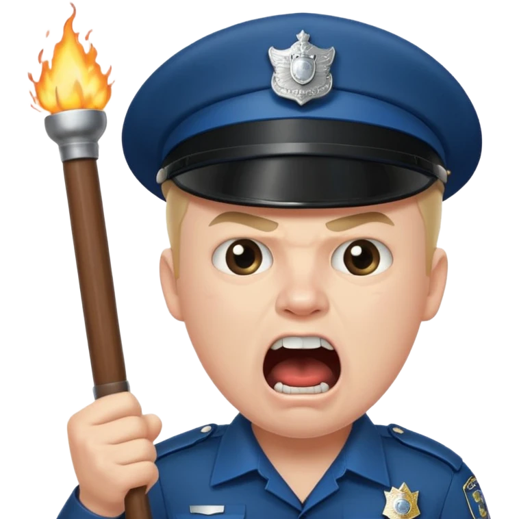 An angry British policeman with a baton in his hands shouts emoji