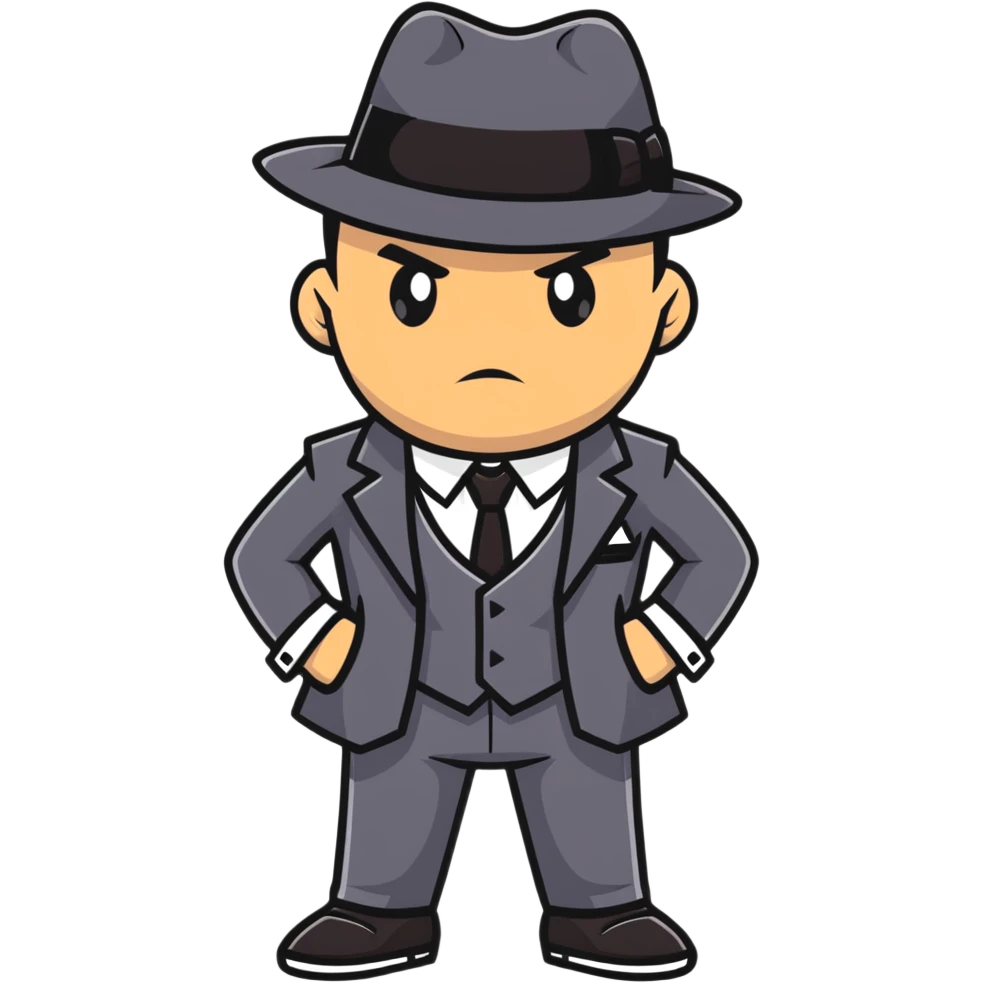 gangster character wearing a fedora and suit, confident pose emoji