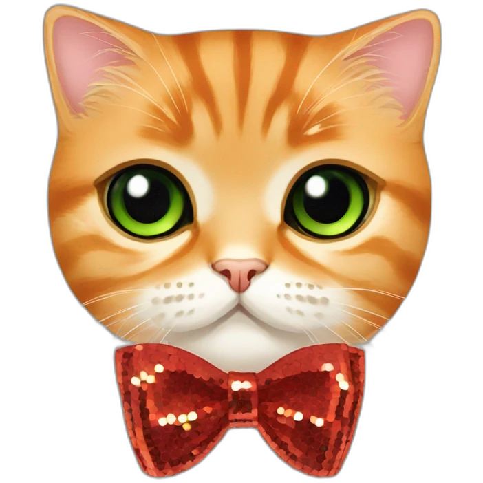 orange scottish fold cat face only green eyes red sequin bow emoji