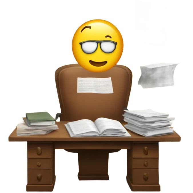 desk with research papers emoji