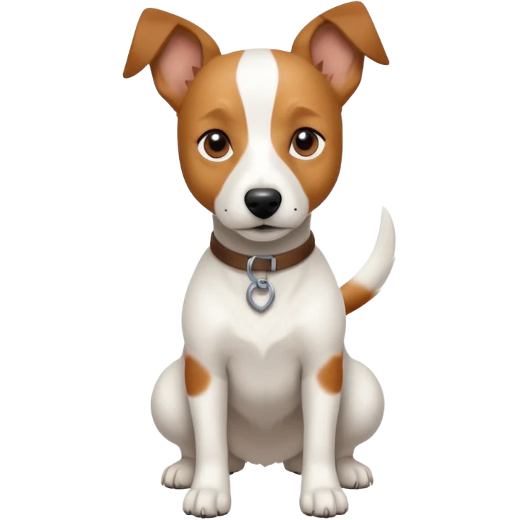 a full body white jack russel looking dog the size of a kelpie with light brown ears and a light brown patch on one eye and a large snout emoji
