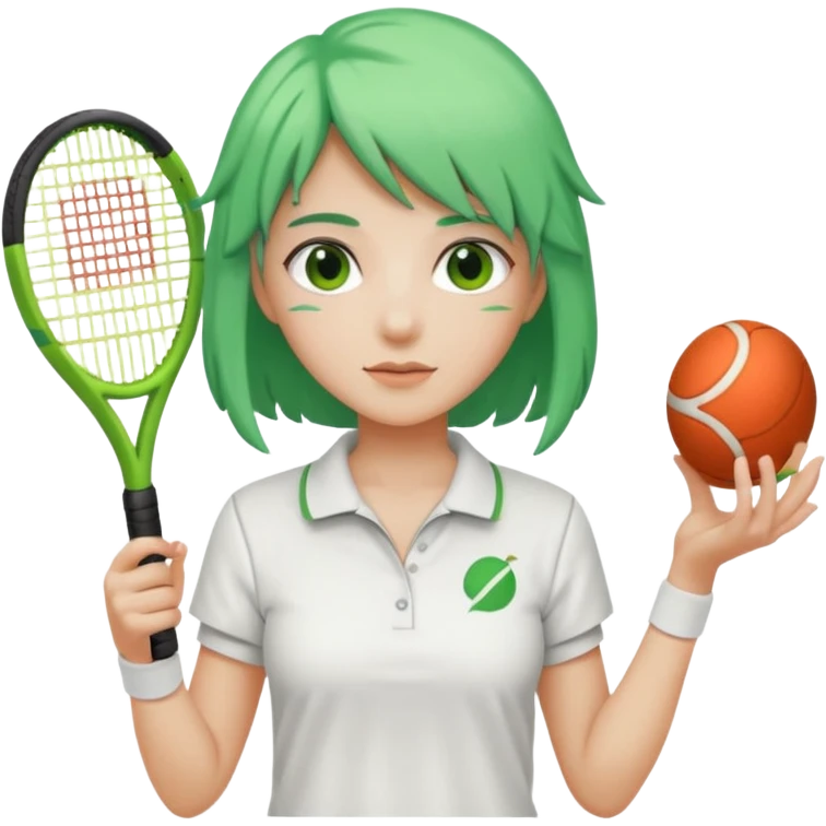female, green haired, white clothes, tennis player emoji