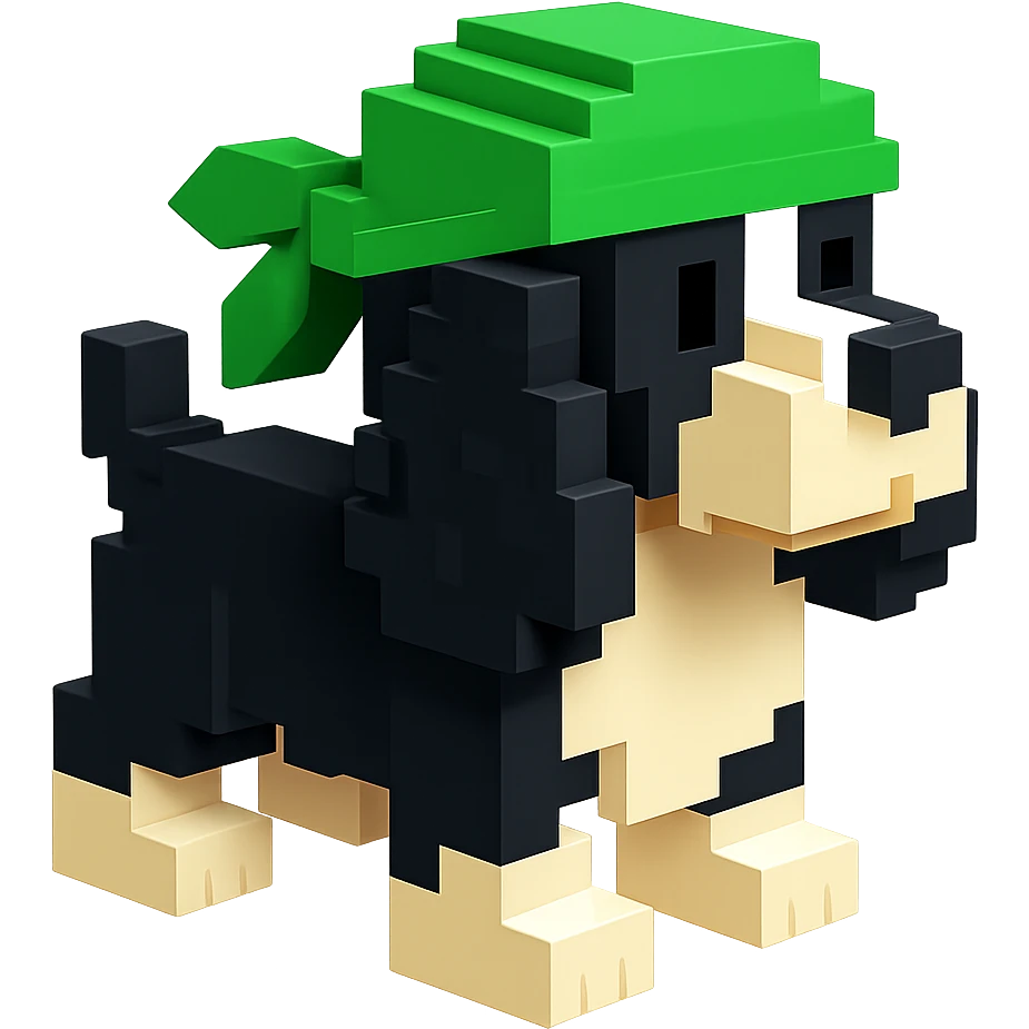 A black and white Russian Cocker Spaniel puppy wearing a green durag, facing left emoji