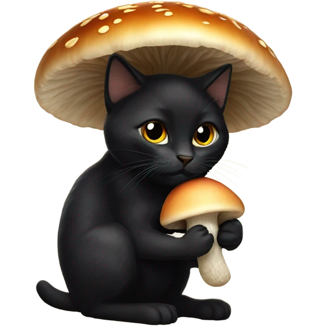 Black cat eating a mushroom emoji