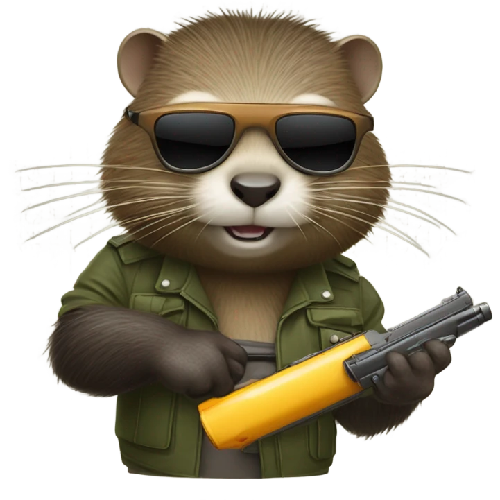 Nutria en moto con lentes y una pisto emoji