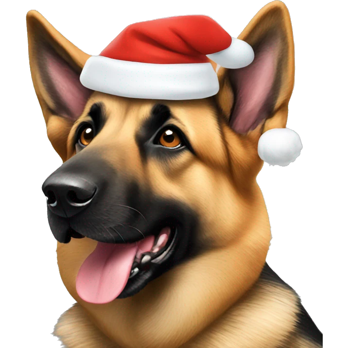 German Shepard wearing a Santa hat emoji