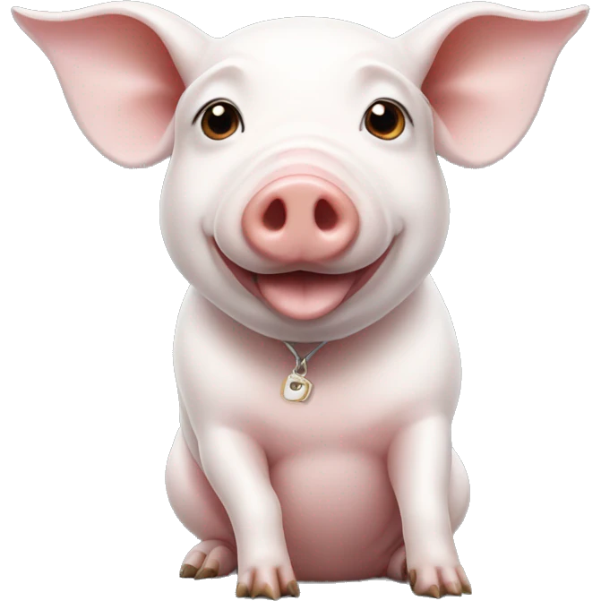 a pig holding white little dog with pointy ears emoji