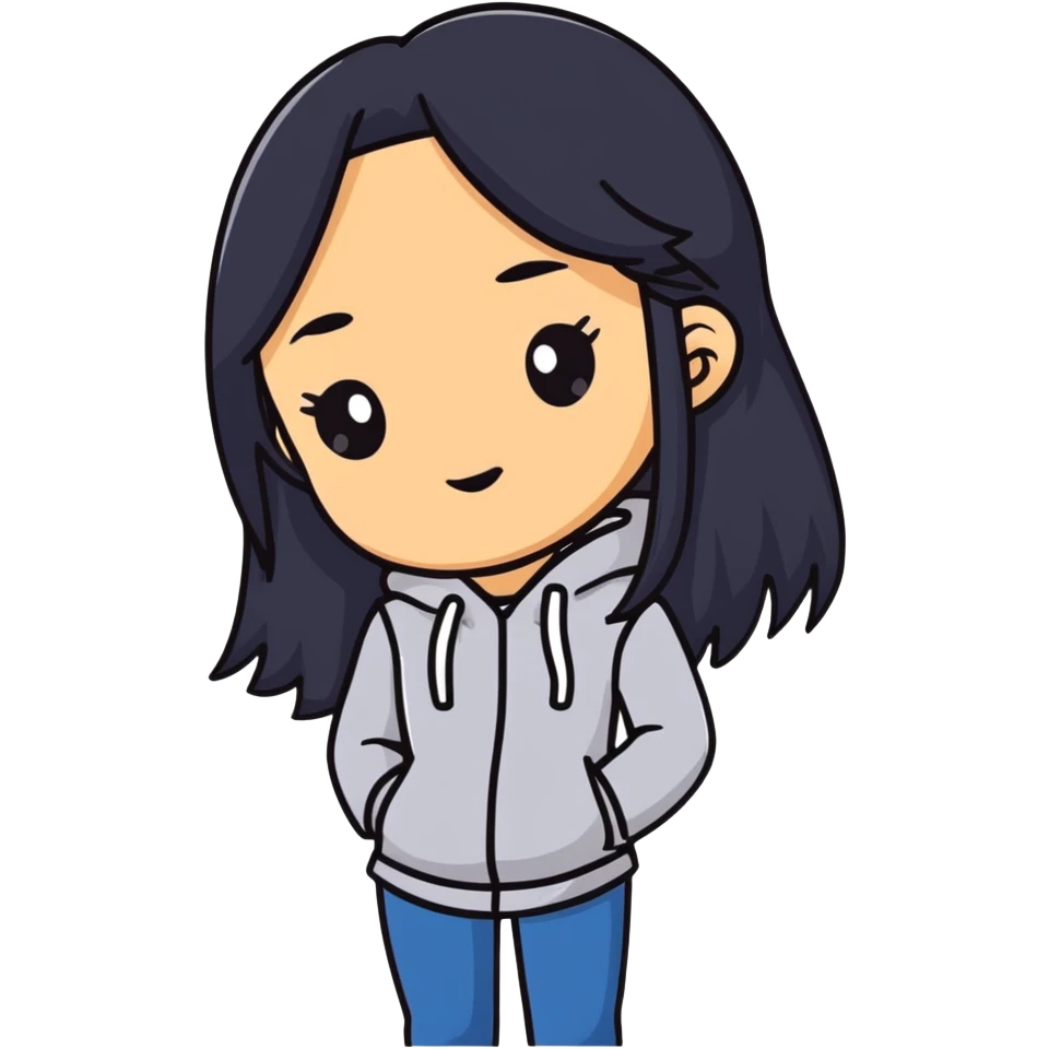 Stylish confident woman with Asian and Latina features, long straight black hair emoji
