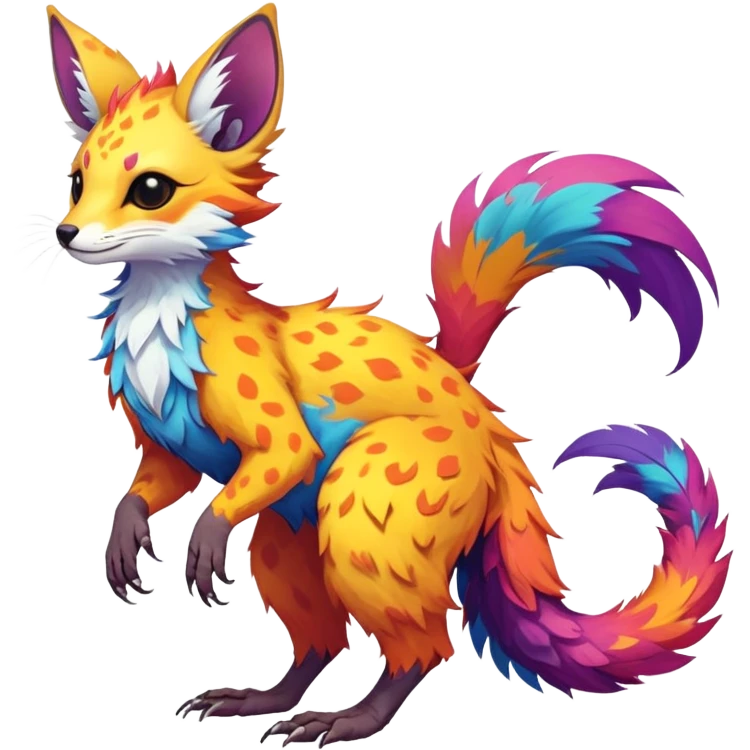 Feral Rare Fantasy vibrant Vernid-Trico-species by LiLaiRa, random markings, tufted tail, tufted ears, full body emoji