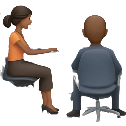 two men and woman sitting in front of computers, charts and graphs at the backgroun emoji