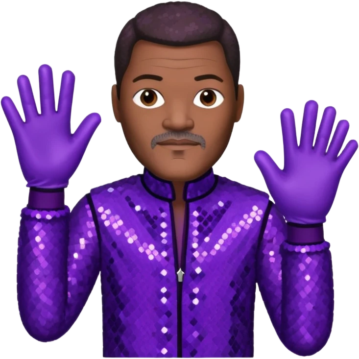 Lawrence Fishburne with dark brown hair, dark purple sequin outfit emoji