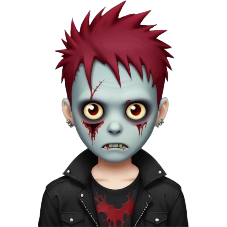 zombie boy with dark red spiky emo hair and black shirt emoji