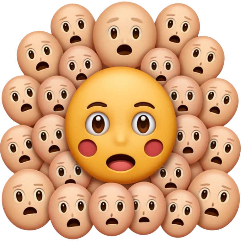 I want an emoji with a bunch of phallic-like objects surrounding them, and the emoji’s face should show fear. The main emoji should look more like a standard emoji face, and the objects around him/her don’t need to have faces too. They should just be a bunch of penis-shaped things emoji