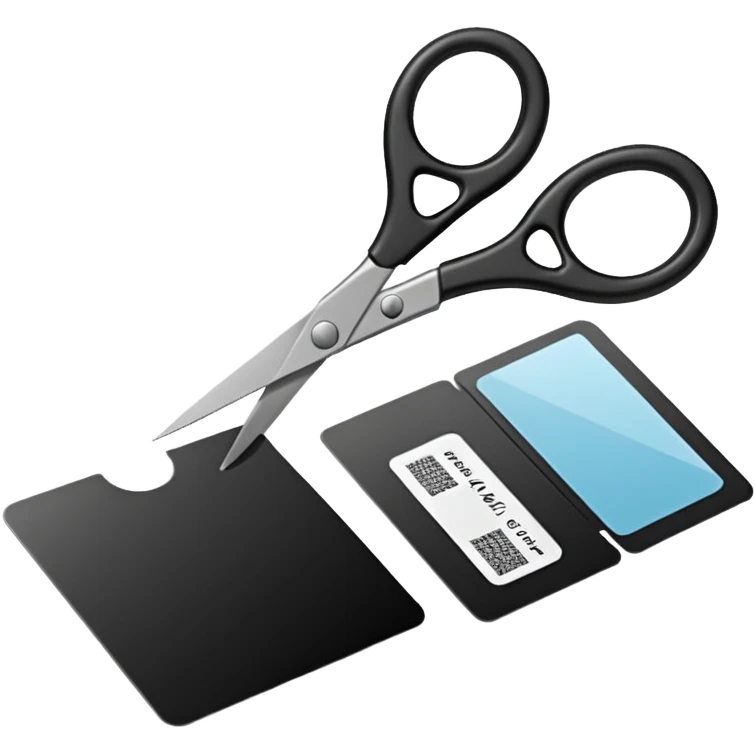 Floating black Scissors cutting in half an idf soldier ID card with a little chip in 2 parts emoji