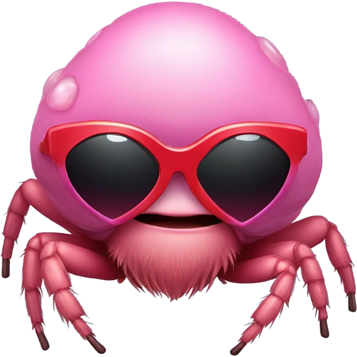 pink fat jumping spider with red heart sunglasses  emoji