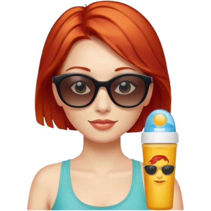 
female red haired suncream and sunglasses emoji