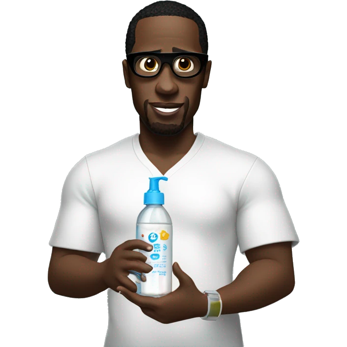 P. Diddy holding a lotion bottle and baby oil in another hand emoji