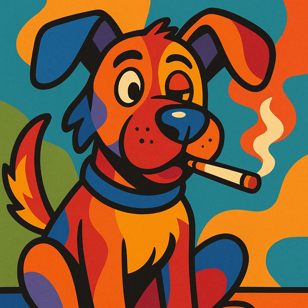 vibrant cartoon style dog smoking, expressive and colorful emoji