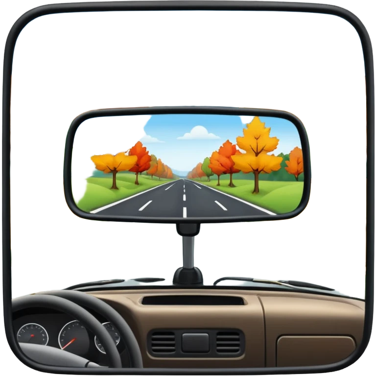 Fall scenery in the rearview mirror of a truck emoji