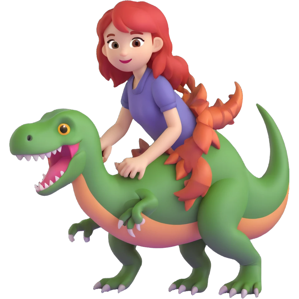 red-haired girl with a dinosaur tail and paws emoji