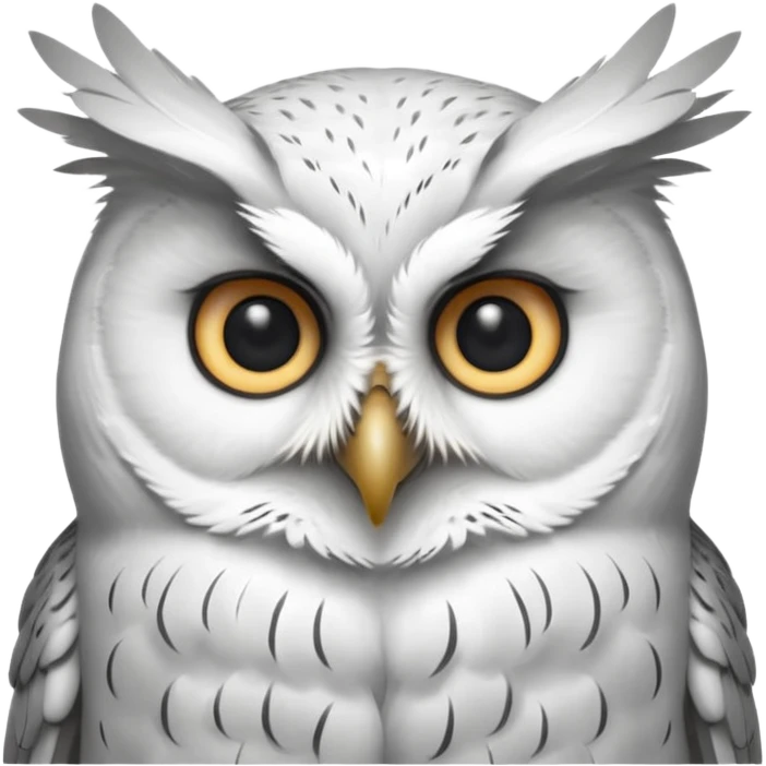 white olw half body, 45 degree rotate head, questionning emoji