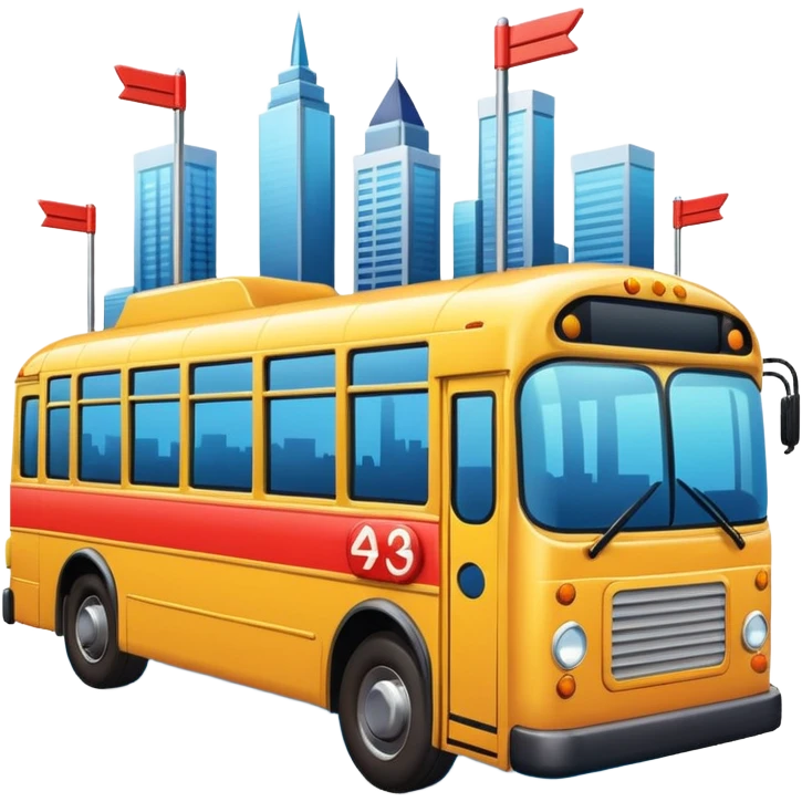 bus from a 45-degree angle with three directional arrows pointing to city icons, no skyline, vibrant colors emoji