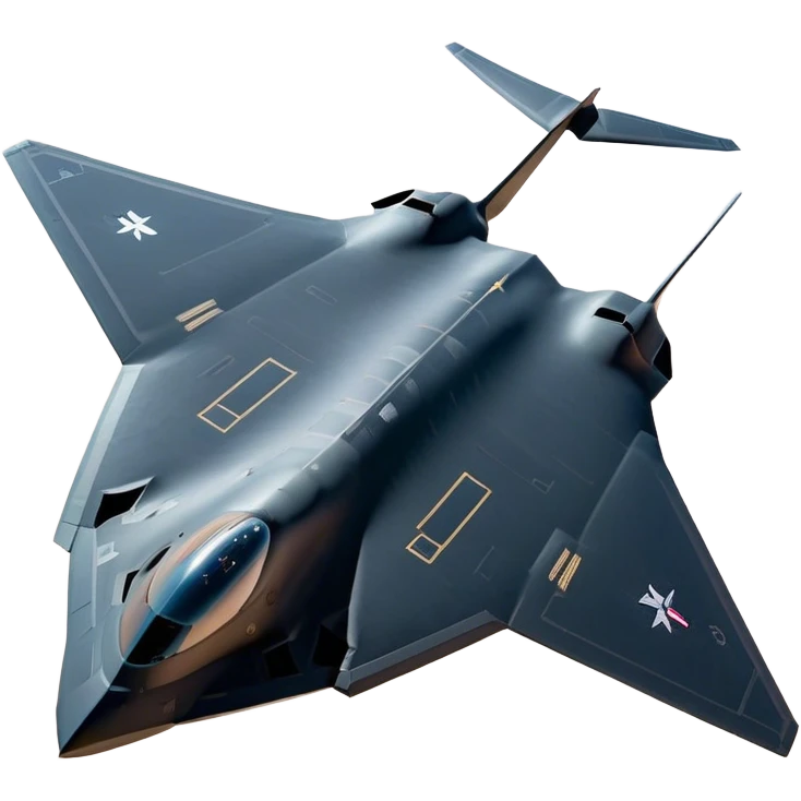 B-2 Spirit bomber - Northrop B-2 (Model Year: 2021) (Iconic colour: Stealth black) - A sleek, stealth bomber with smooth, angular contours and a matte jet-black finish. Emphasize a futuristic, minimalist design with a seamless fuselage, low-profile wings, and an overall intimidating stealth aesthetic. emoji