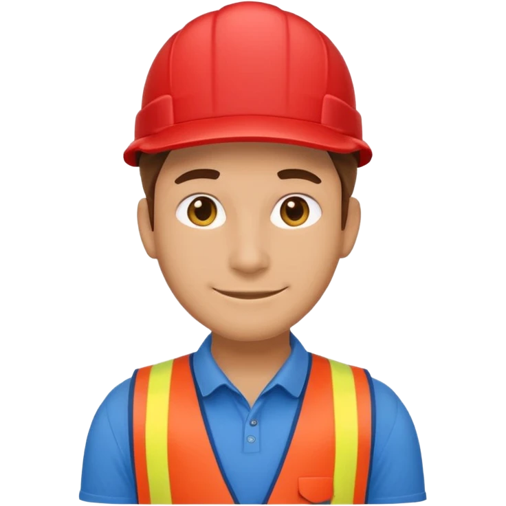 clean, minimalist emoji-style character, Lowe’s store associate, front-facing, red vest, blue shirt, blue cap, soft smile, rounded facial features, sticker-like outline, no logos, no text emoji