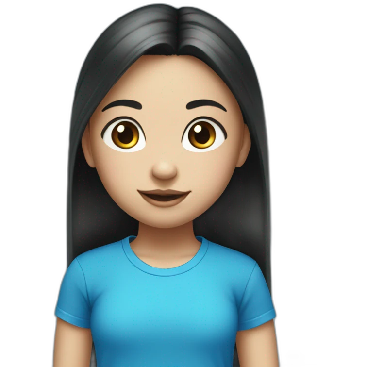 11 years old girl’s portrait with black pony tail and blue t shirt emoji