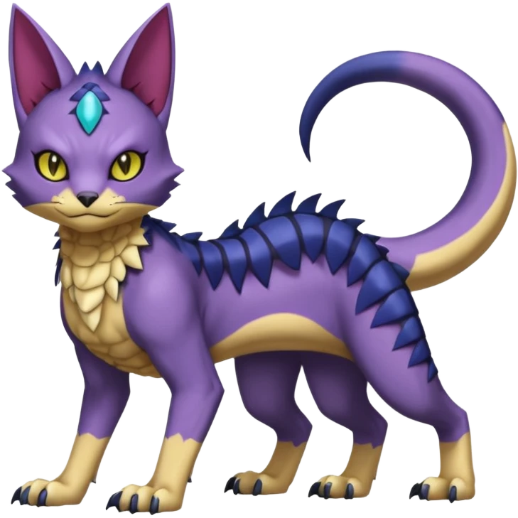 white belly, scaley scaly batty feline-like quadrupedal digitigrade furry feral Bastet-Noibat-Gatomon-Garchomp-Digimon-Fakémon-Pokémon-creature (full body) emoji
