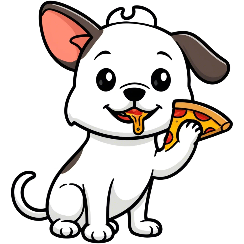 Cute dog eating a pizza emoji